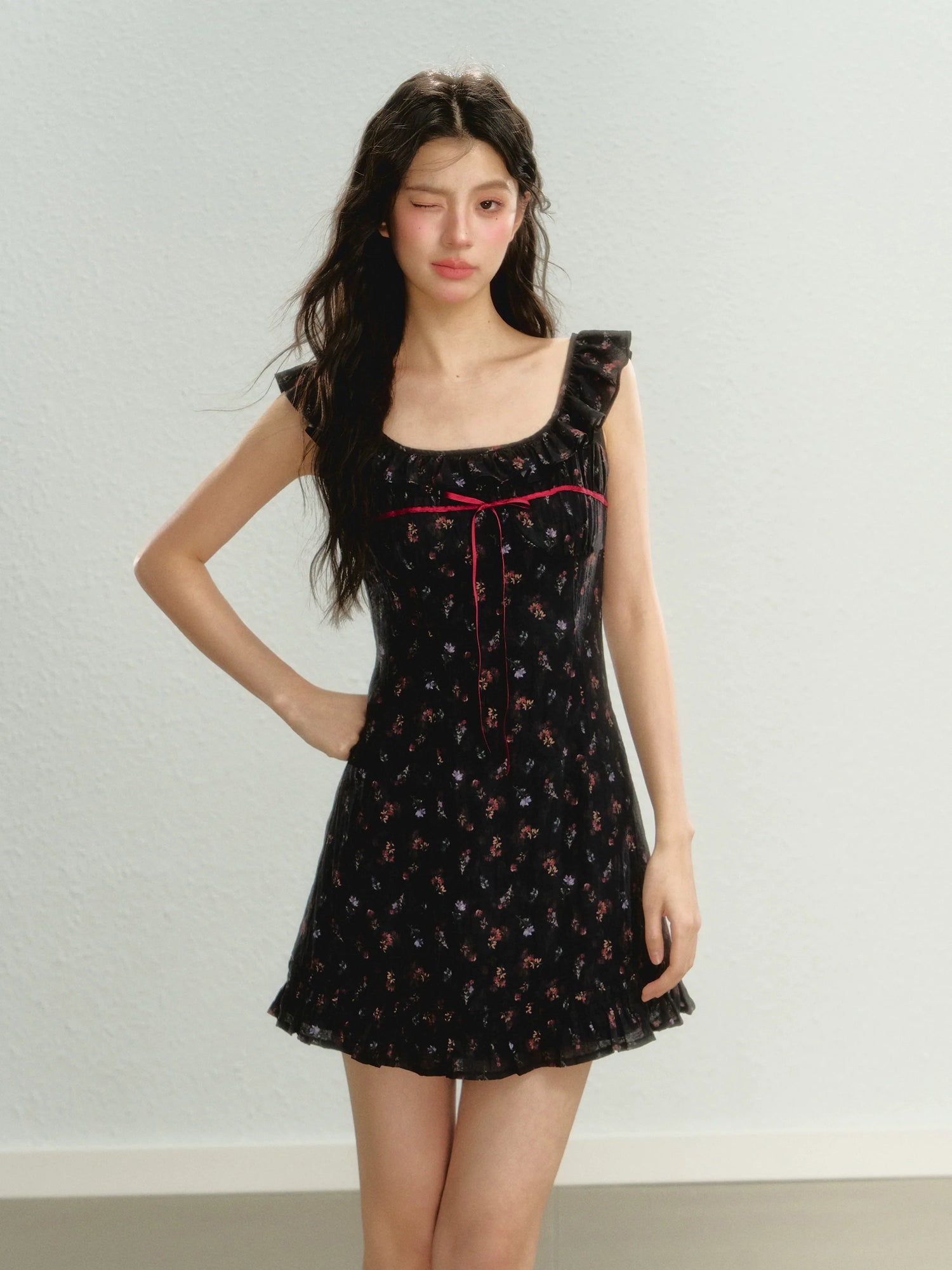 Flutter Sleeve Strap Floral Dress