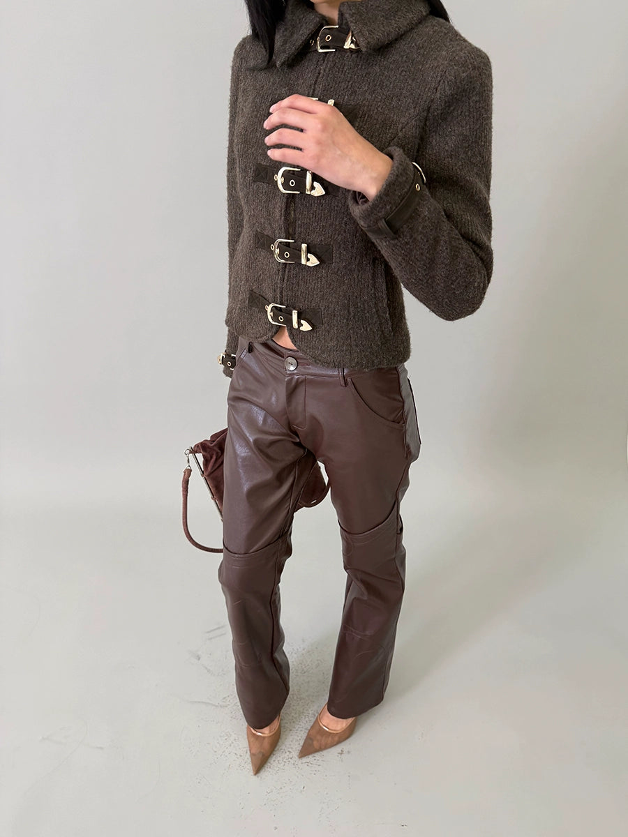 Metal-Button Wool-Blend Structured Short Jacket