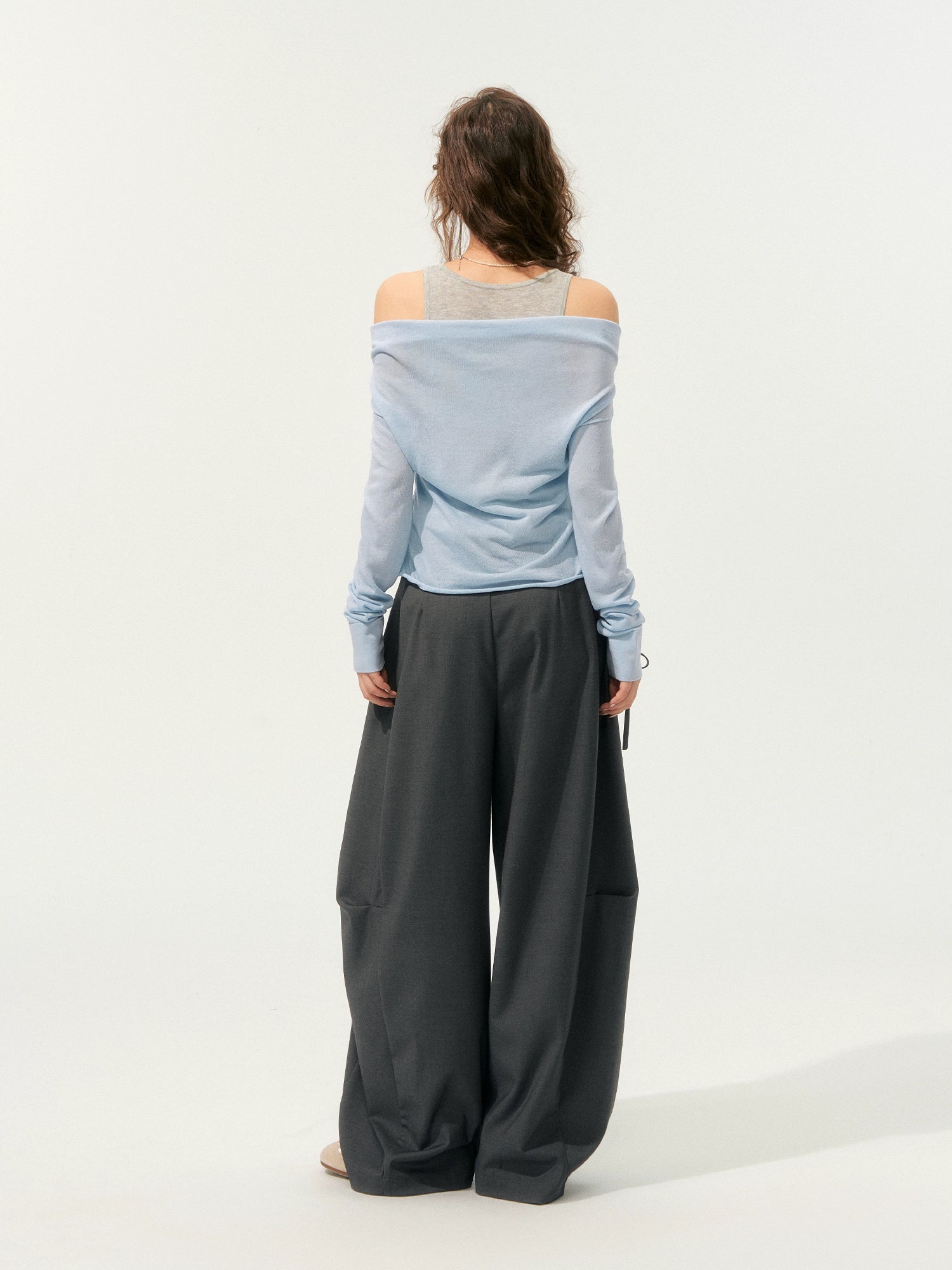 Fake Two-Piece Color-Block Draped Collar Knit Top