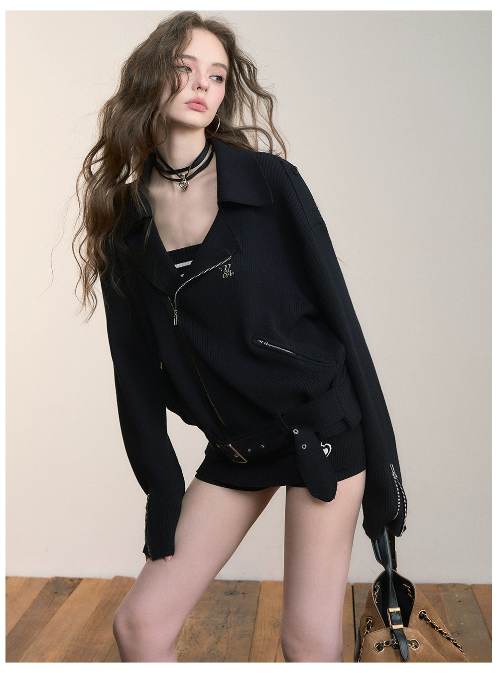 Black & Off-white Heavy Zip Knit Jacket