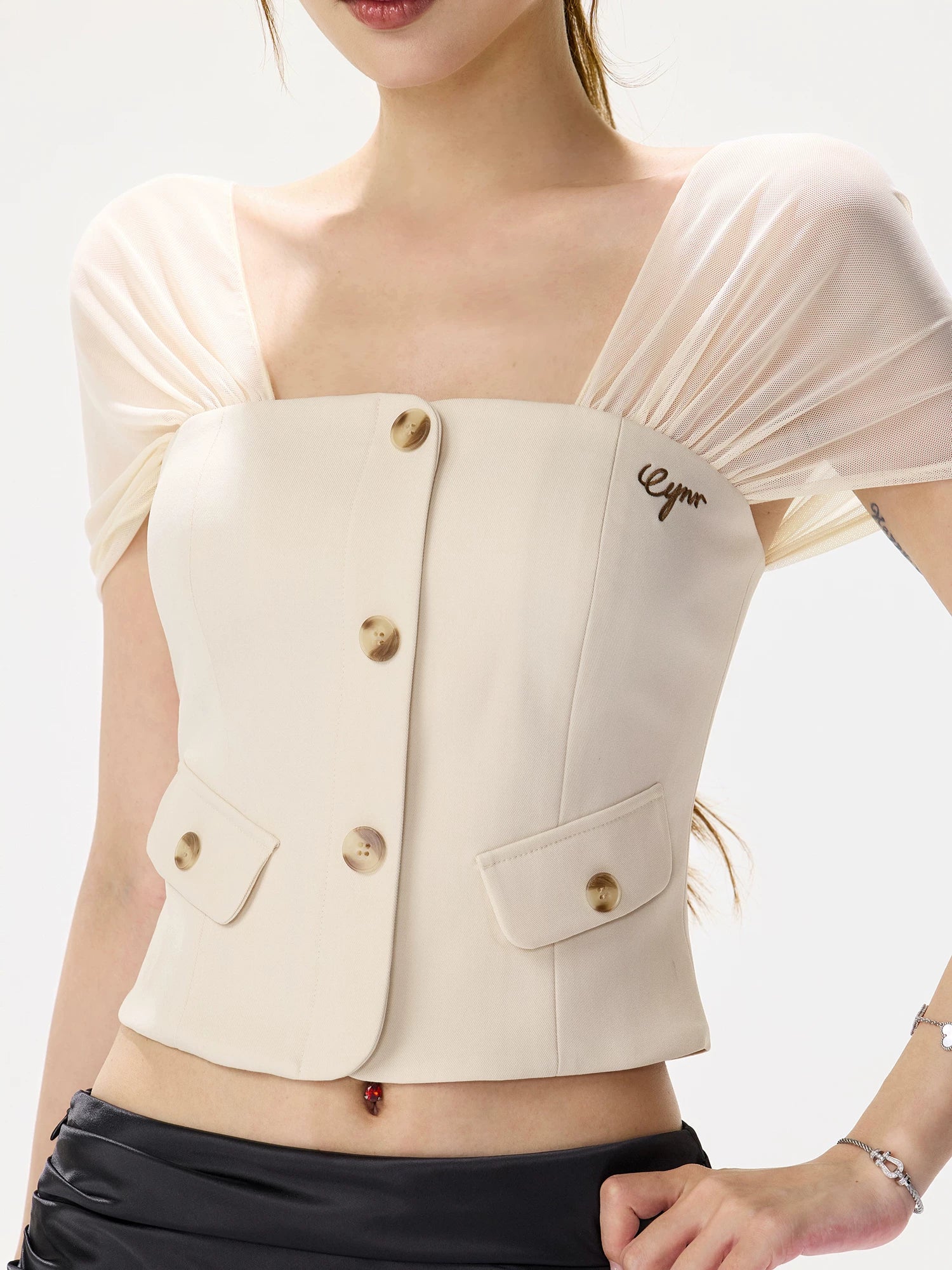 Mesh Sleeve Bustier Top