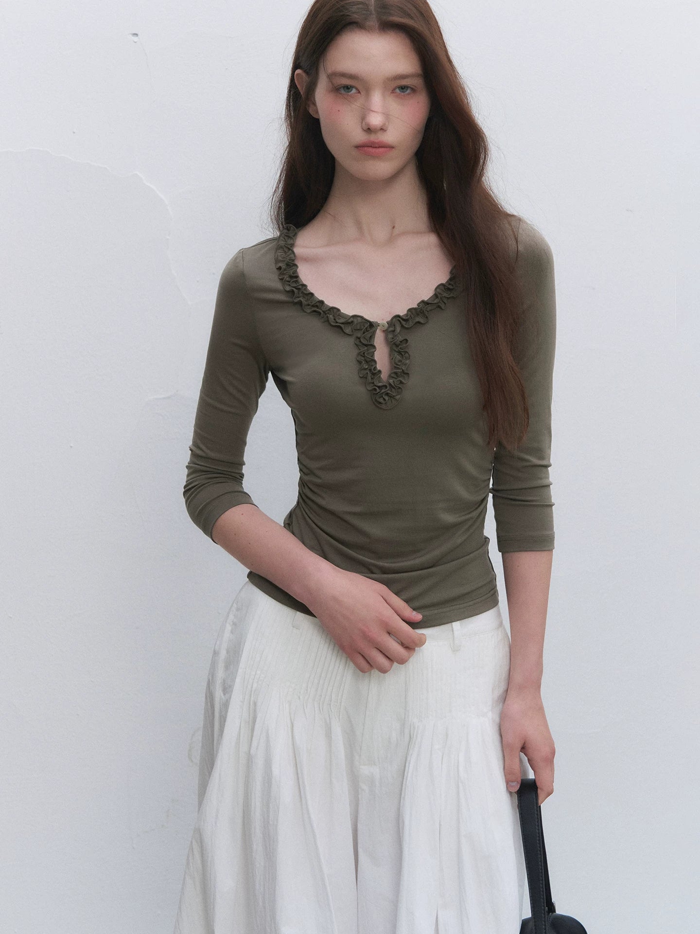 Lyocell Ruffle V-Neck Top