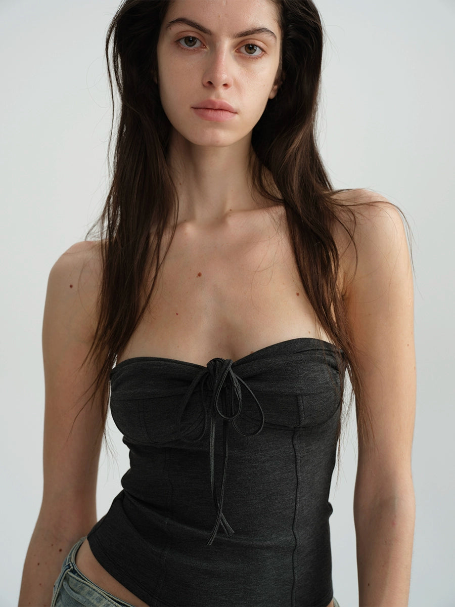 Two-Tone Tie-Strap Knit Bustier