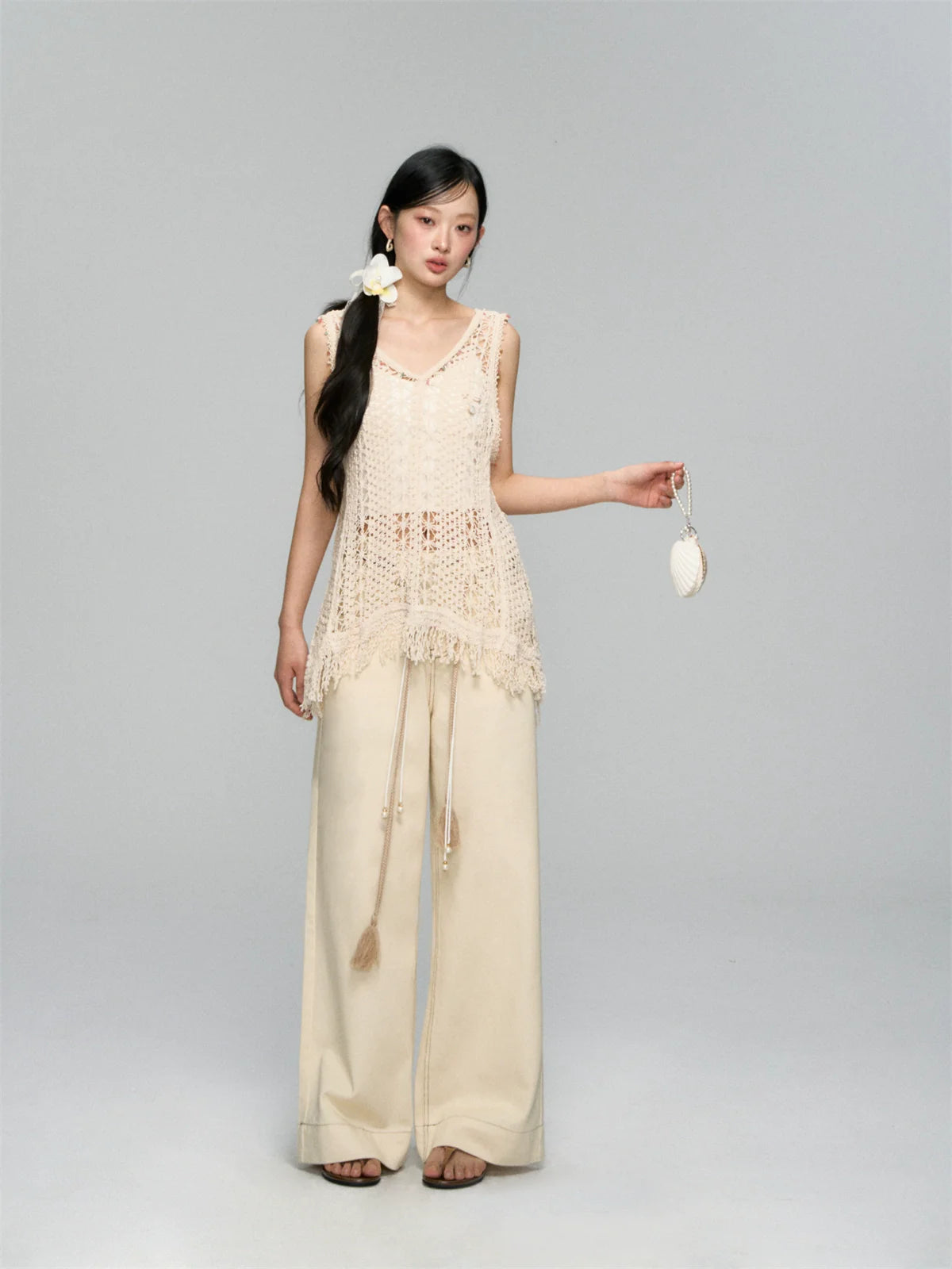 High-Waist Loose Straight - Leg Rope Jeans