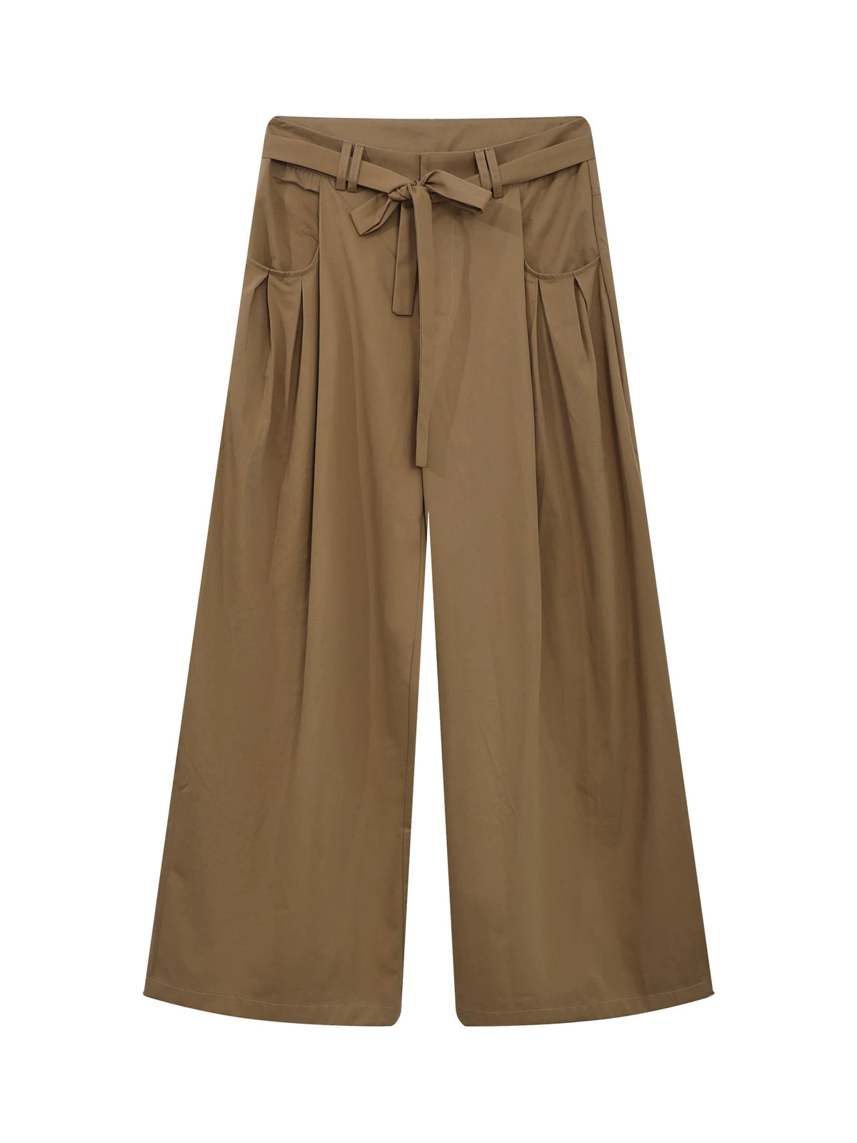 Khaki Tie-Waist Wide-Leg Pants