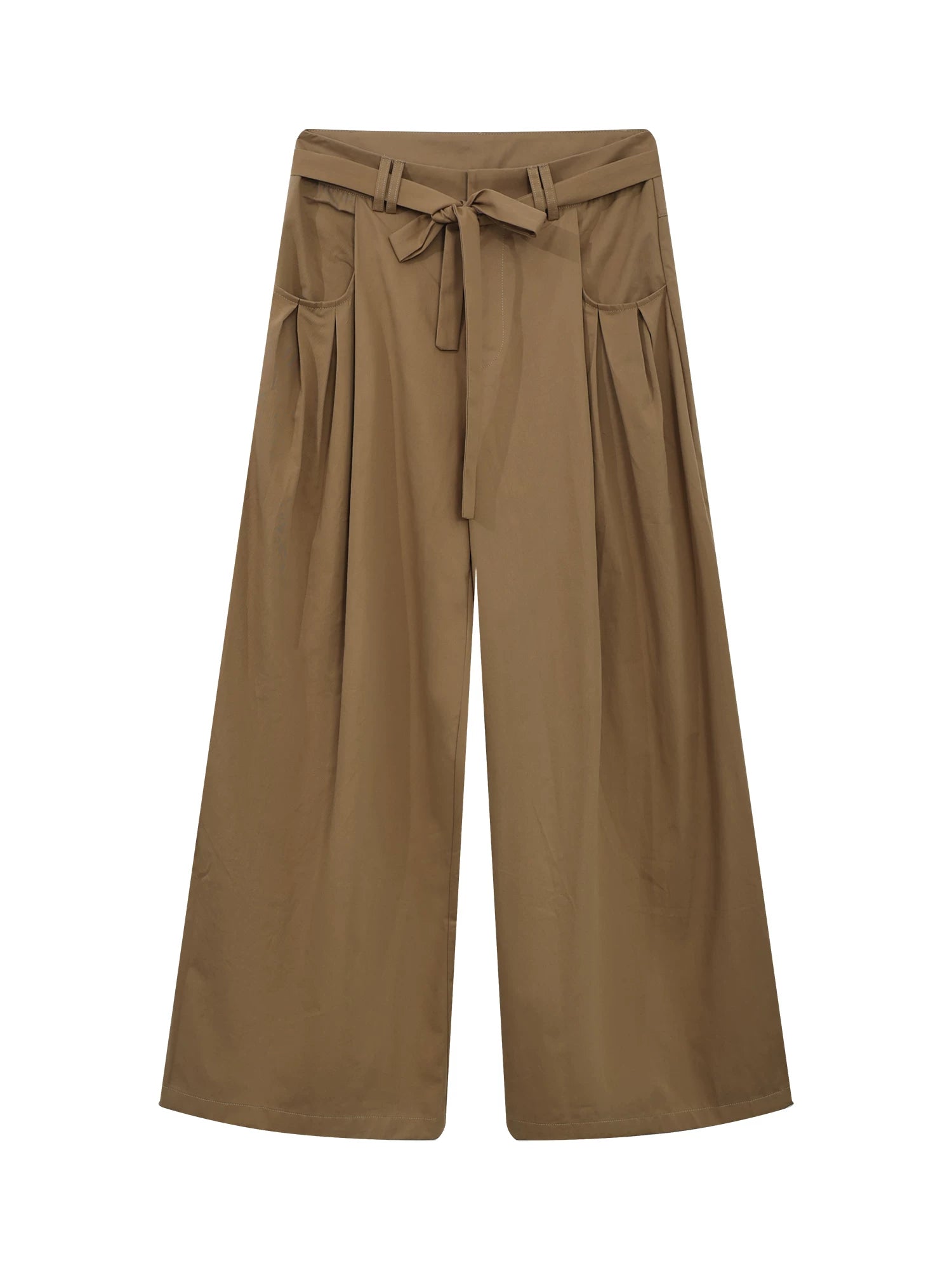 Khaki Tie-Waist Wide-Leg Pants