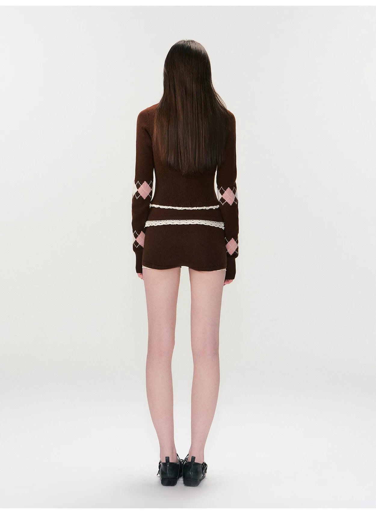 Brown Argyle Knit Set