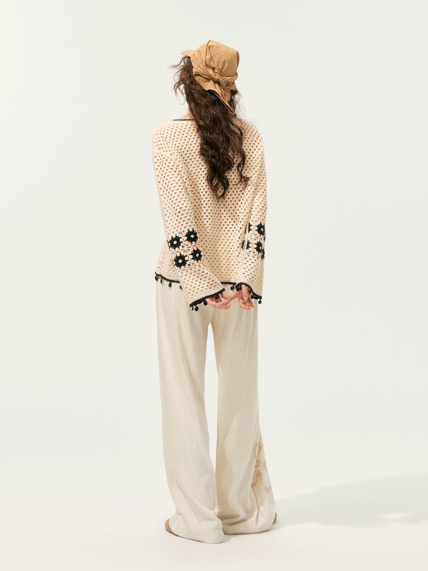 Hollow Out Pullover Crochet Crew Neck Sweater
