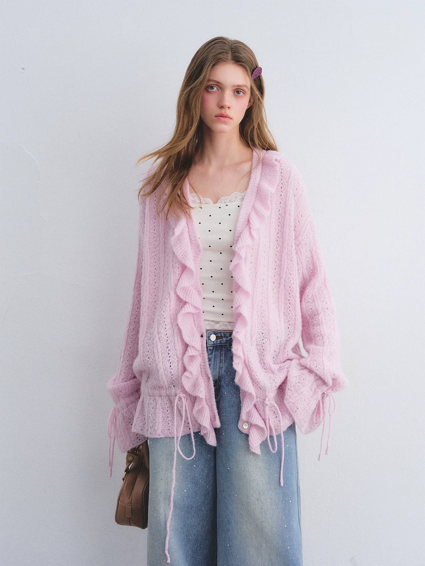 Mohair Ruffle Knit Cardigan