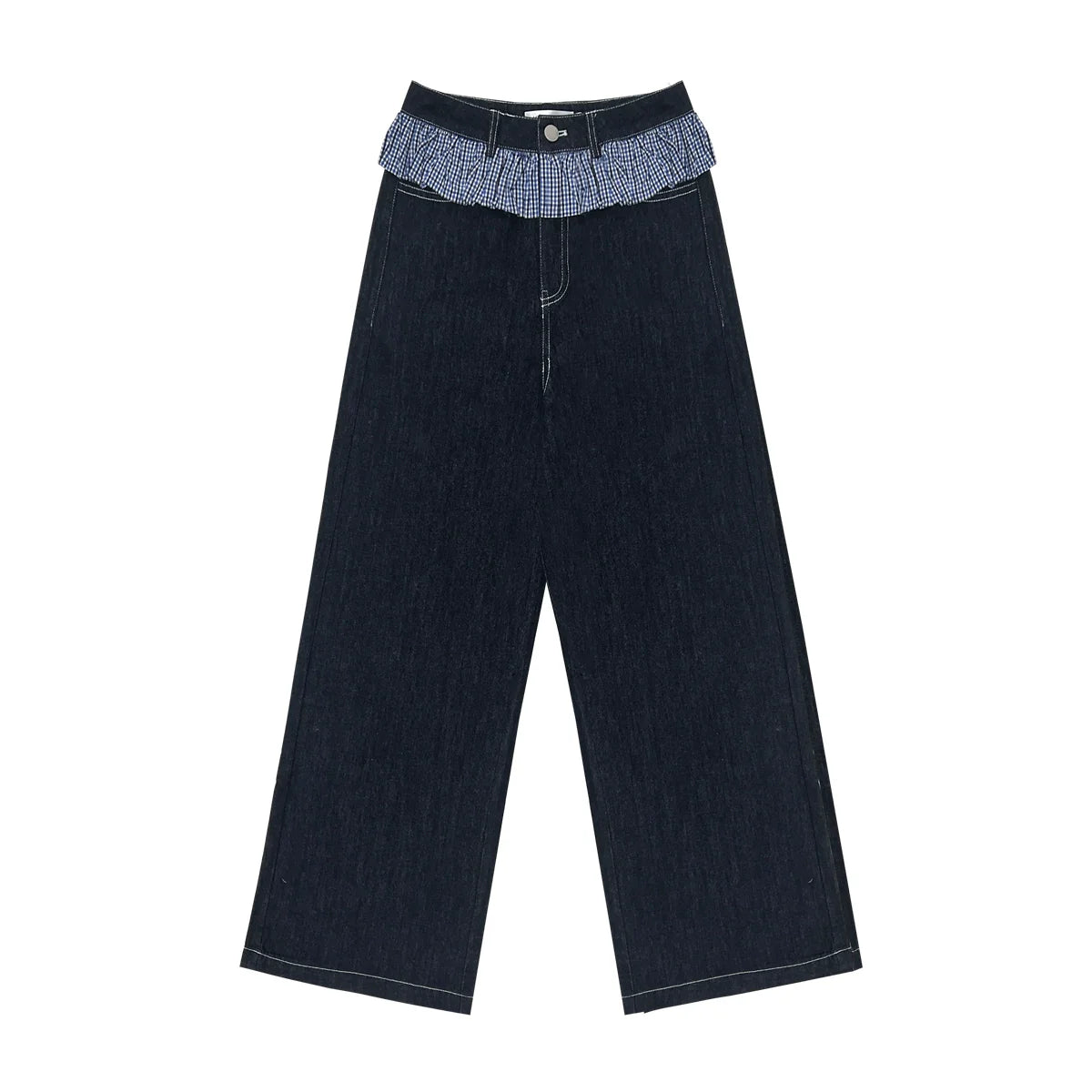 Ruffled Plaid Patchwork Straight Jeans