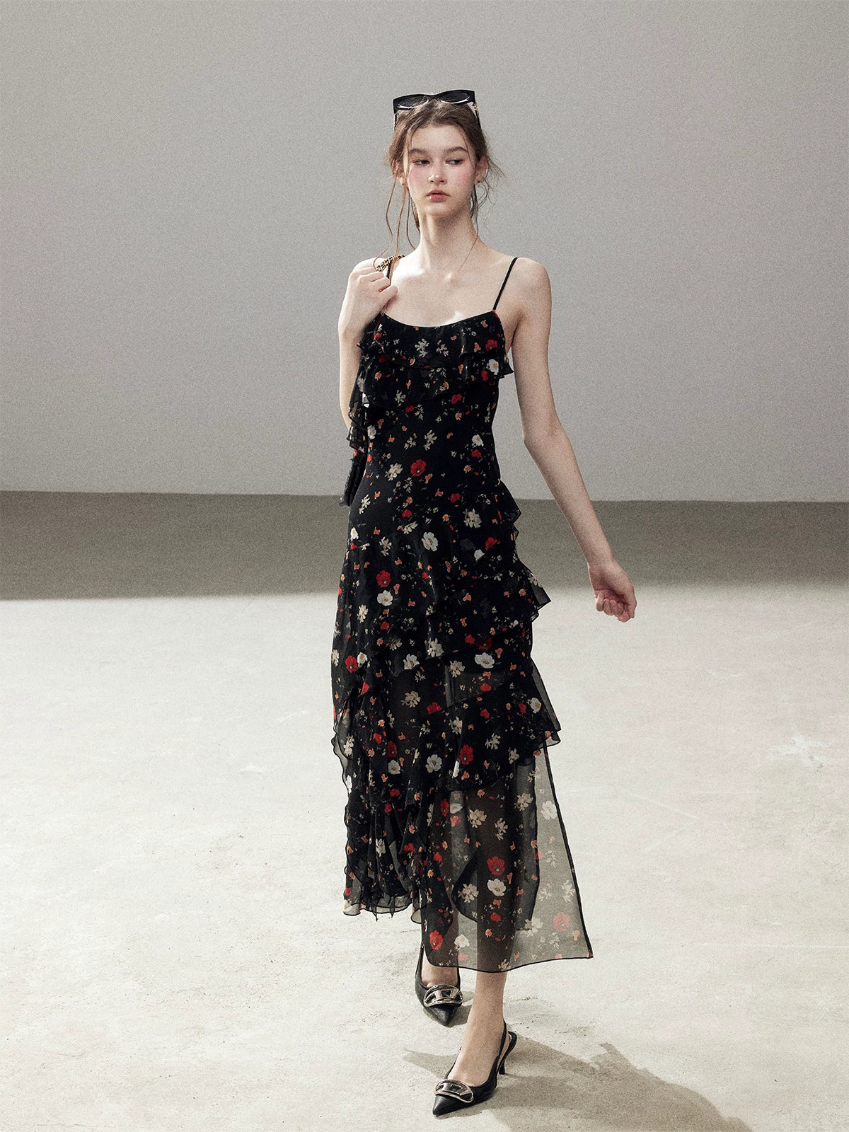 Rose Print Chiffon Dress