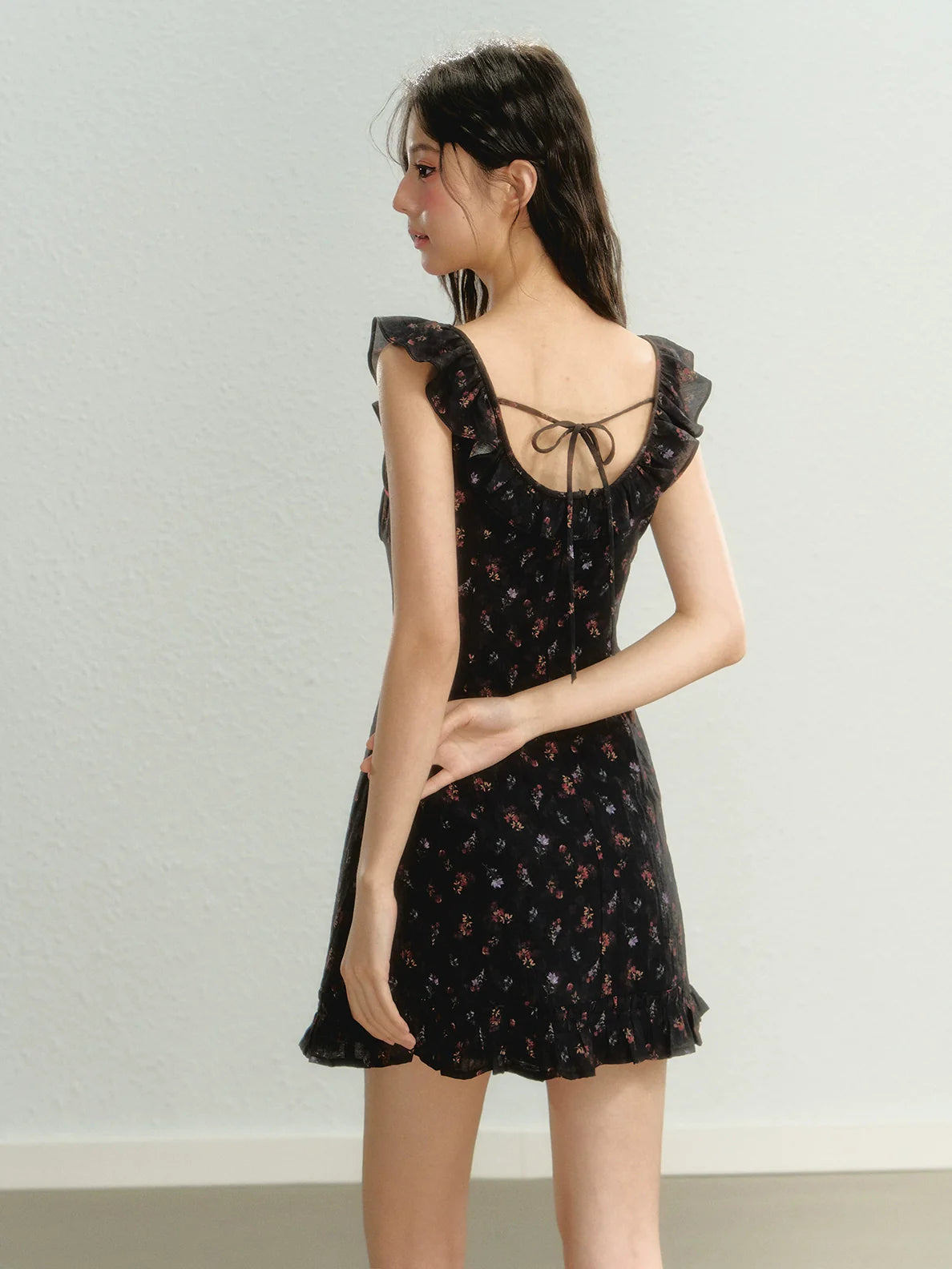 Flutter Sleeve Strap Floral Dress