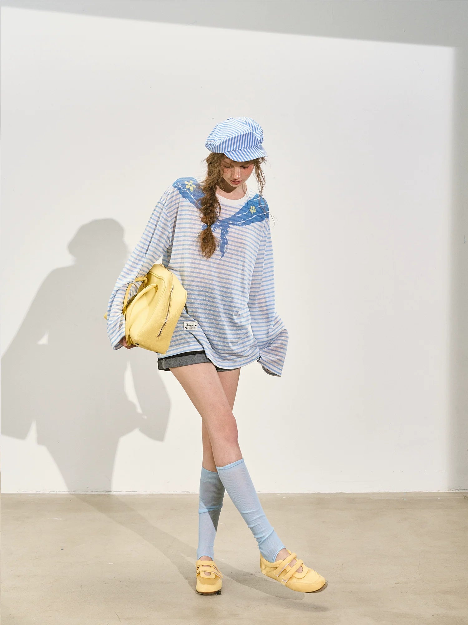 Washed Rolled Denim Shorts