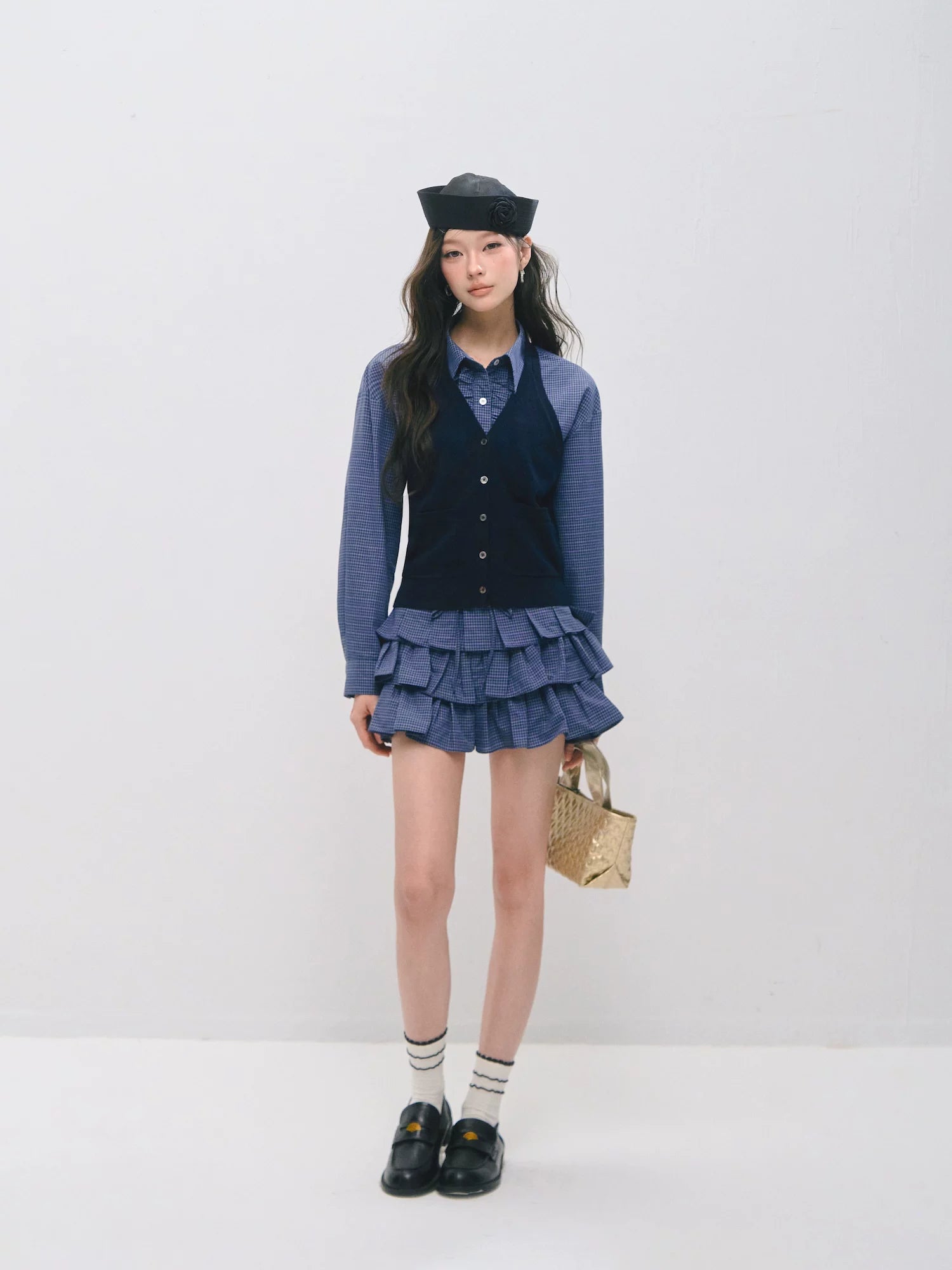 Plaid Ruffle Shirt & Skirt Set