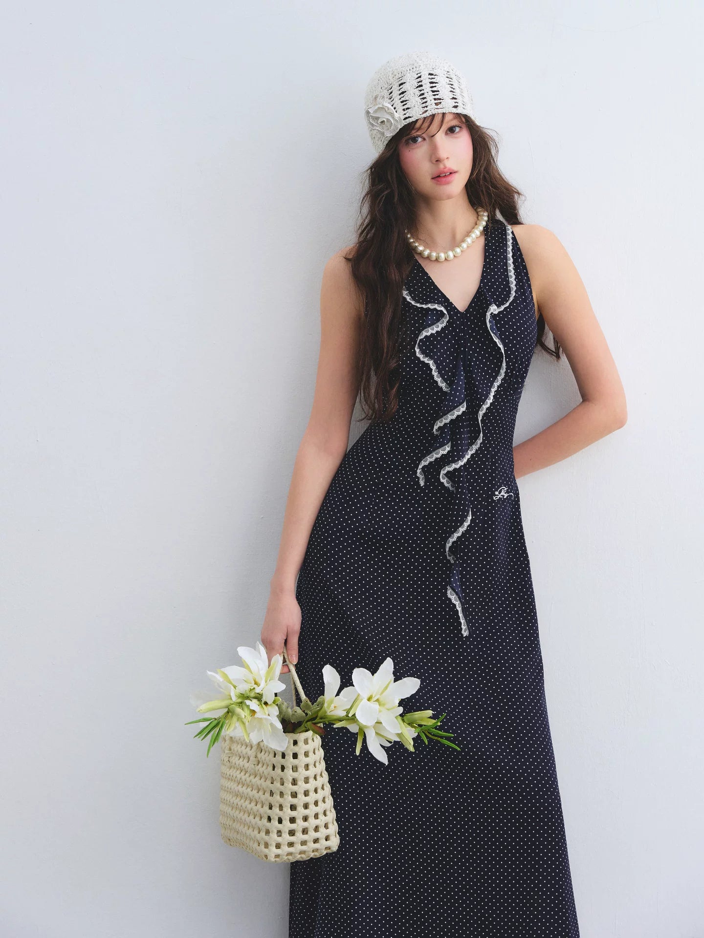 Navy Blue Polka Dot Ruffle Dress