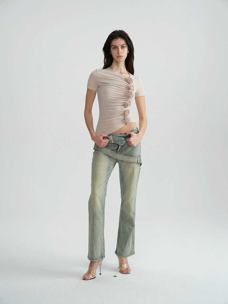 Purple Gray Handmade Flower Top