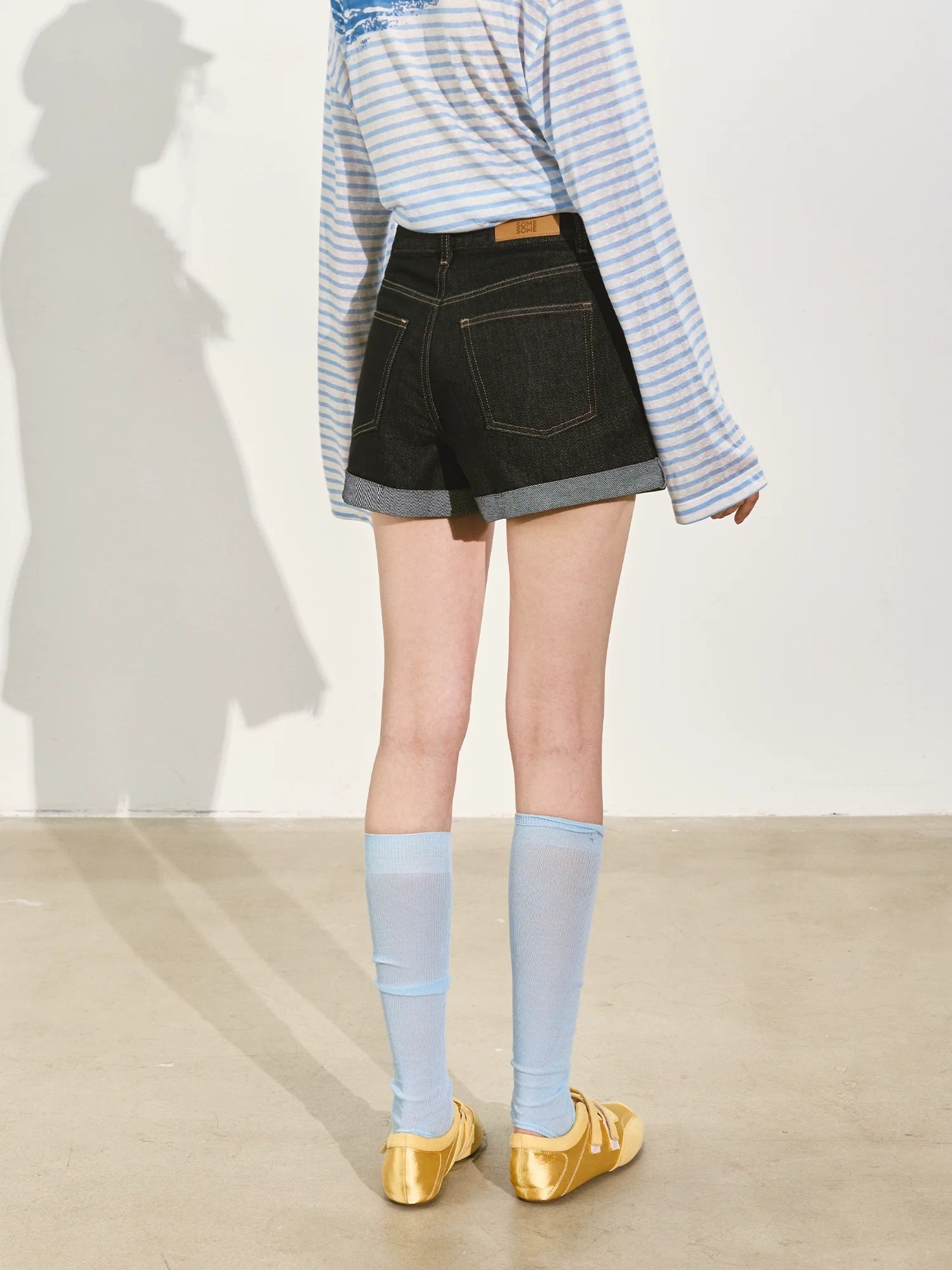 Washed Rolled Denim Shorts