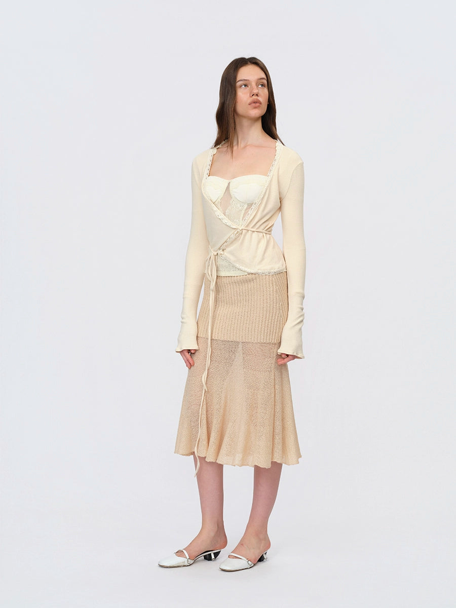 Beige Wool-Knit Mermaid Skirt