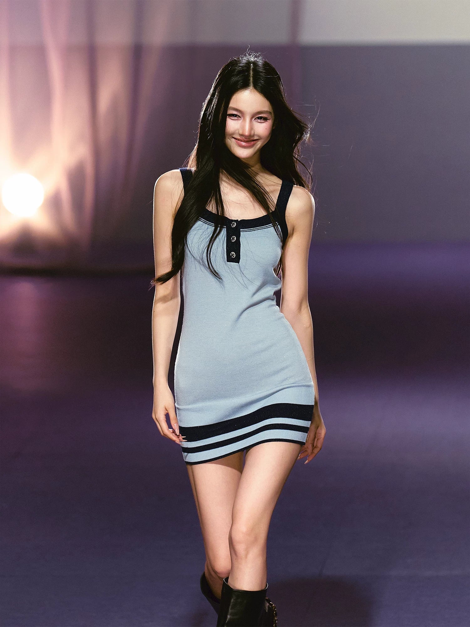 Blue V-Neck Knit Cardigan & Dress Set