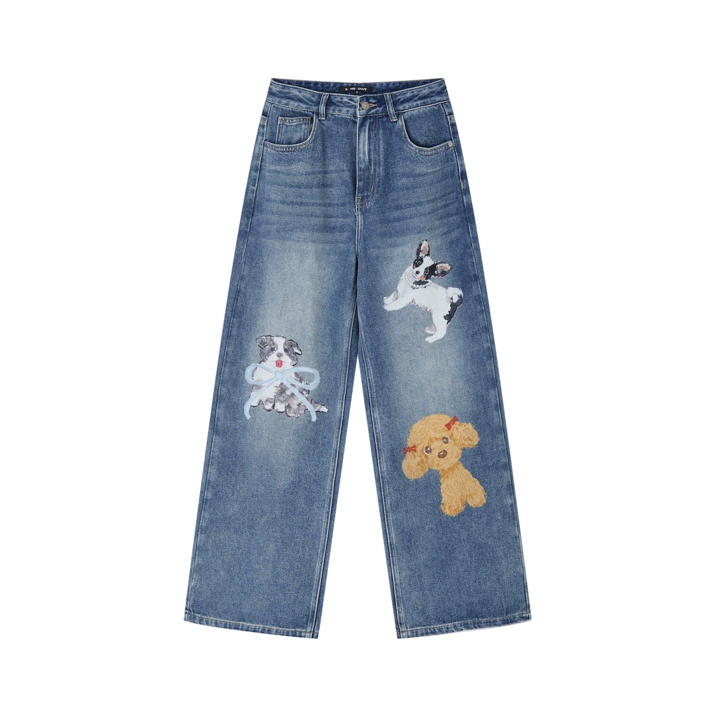 Blue Pet-Inspired Wide-Leg Jeans
