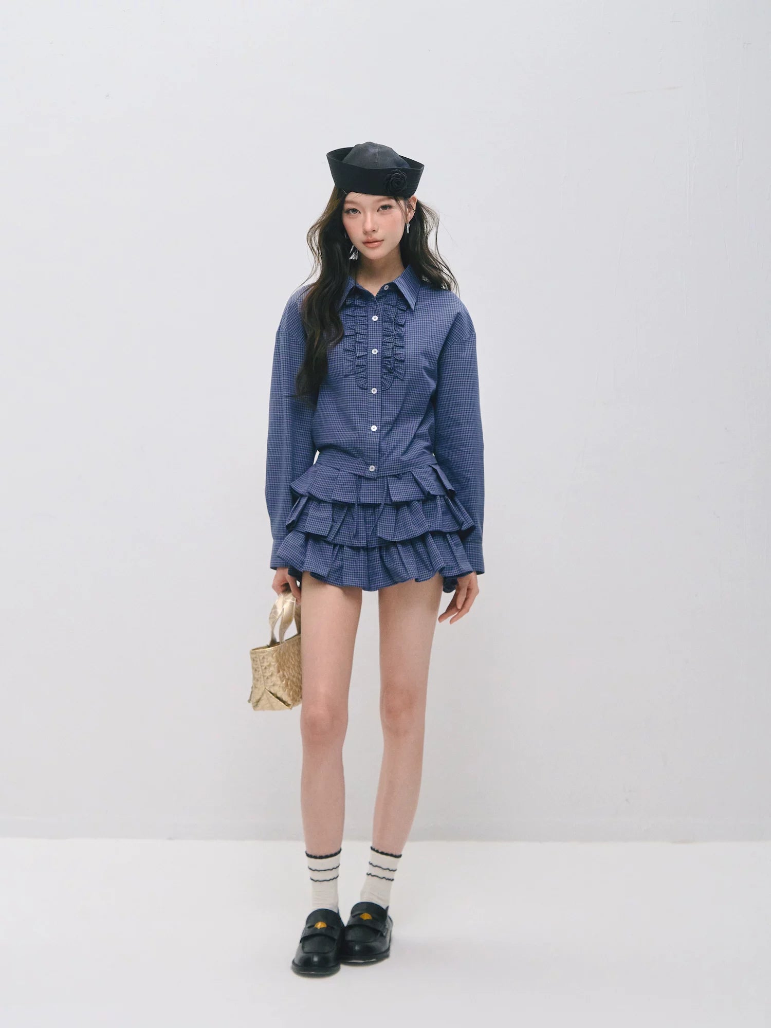 Plaid Ruffle Shirt & Skirt Set