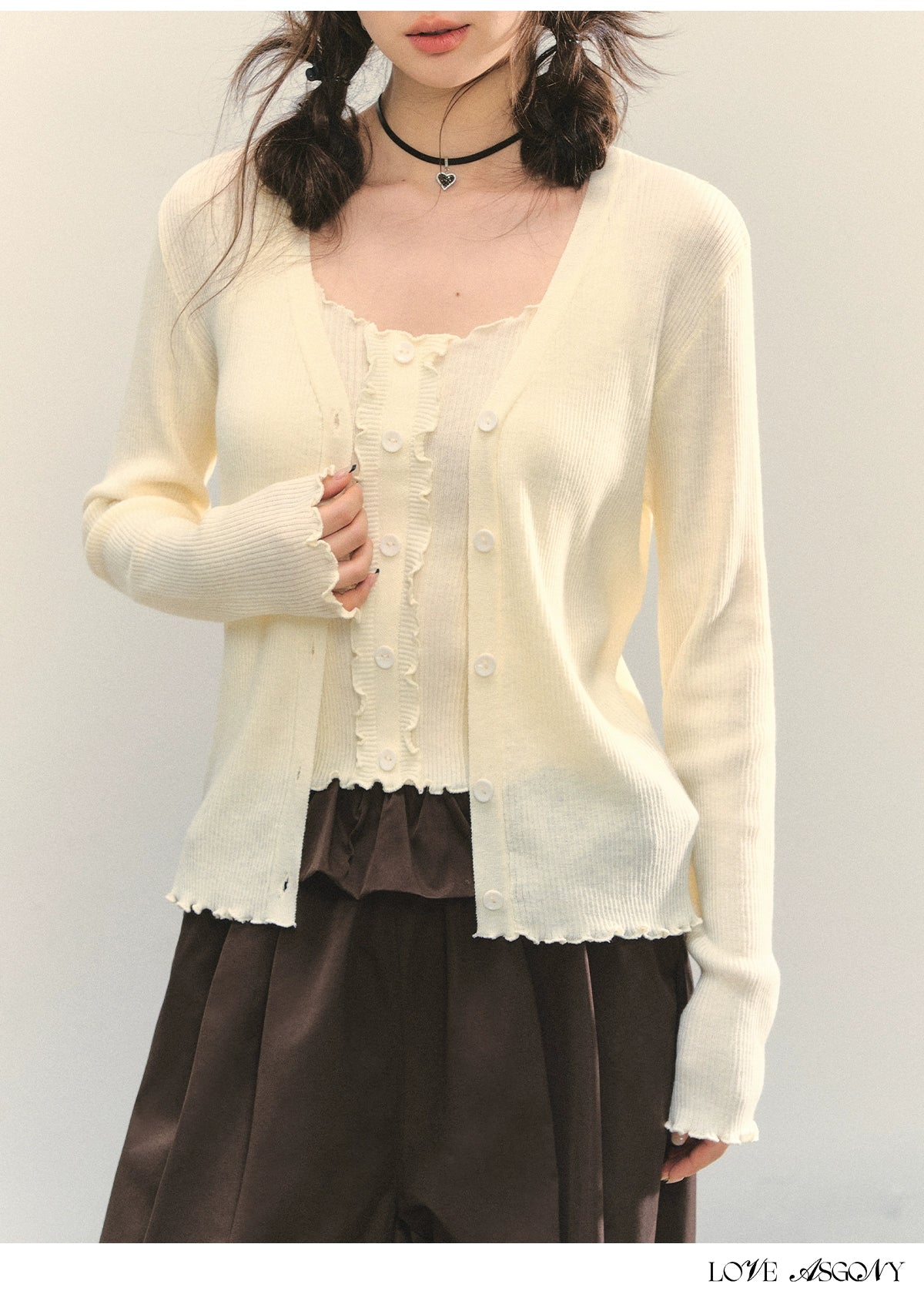 Lettuce-Edge Cardigan & Camisole Set