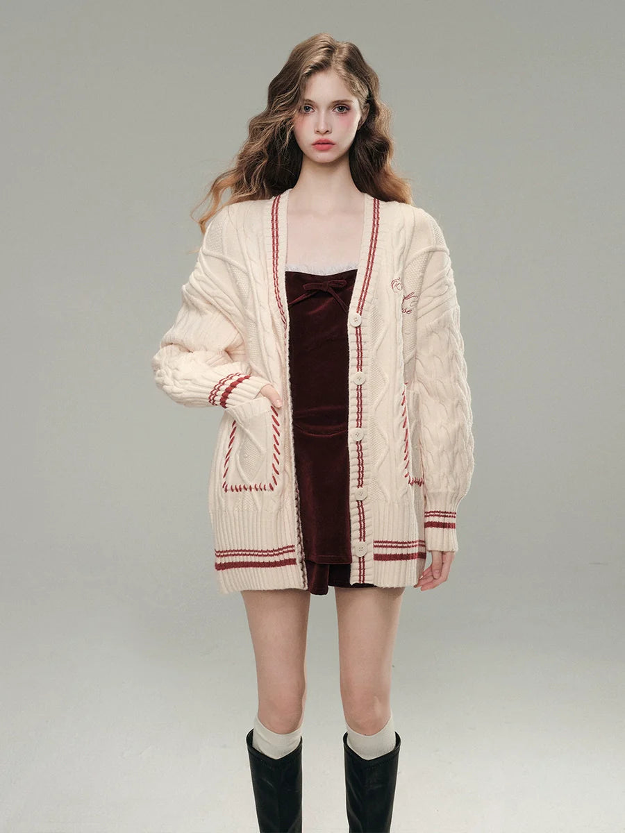 V-neck Embroidered Knit Cardigan