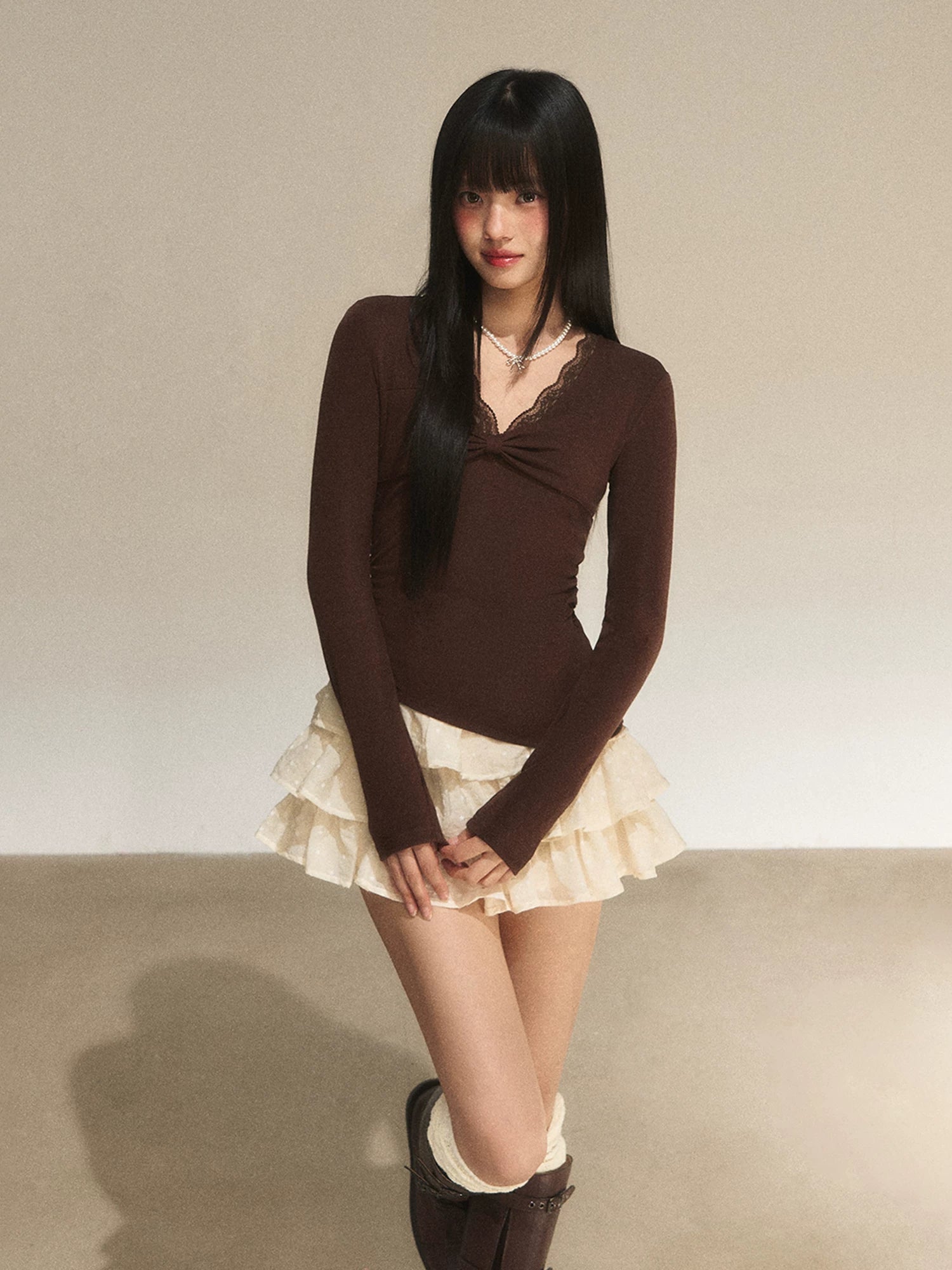 Lace Panel Faux Layered Knit Dress