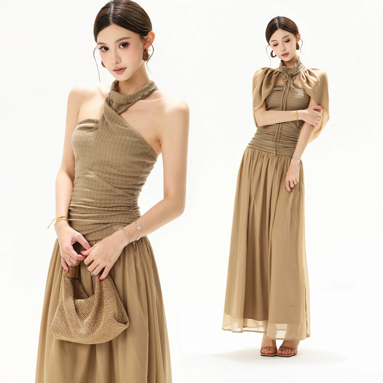 Halter Knit Chiffon Dress