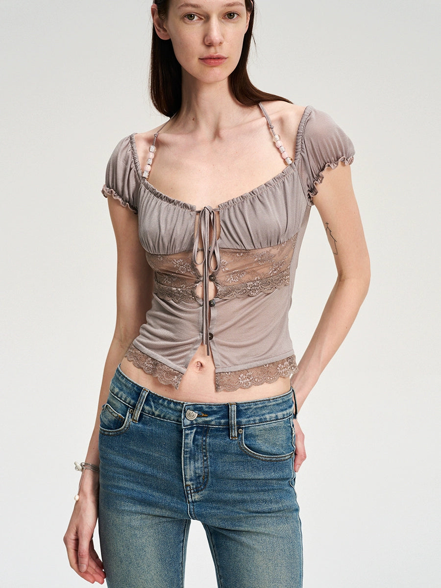 Purple Acetate Lace Beaded Cardigan