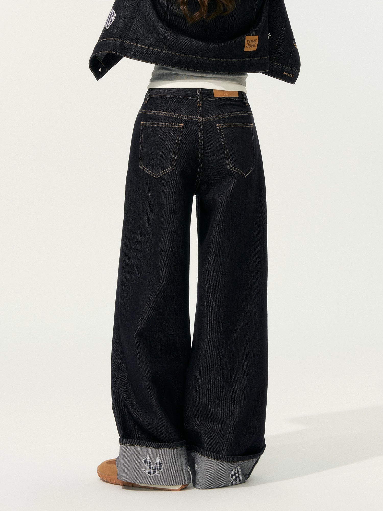 Denim Embroidered Cropped Jacket Set