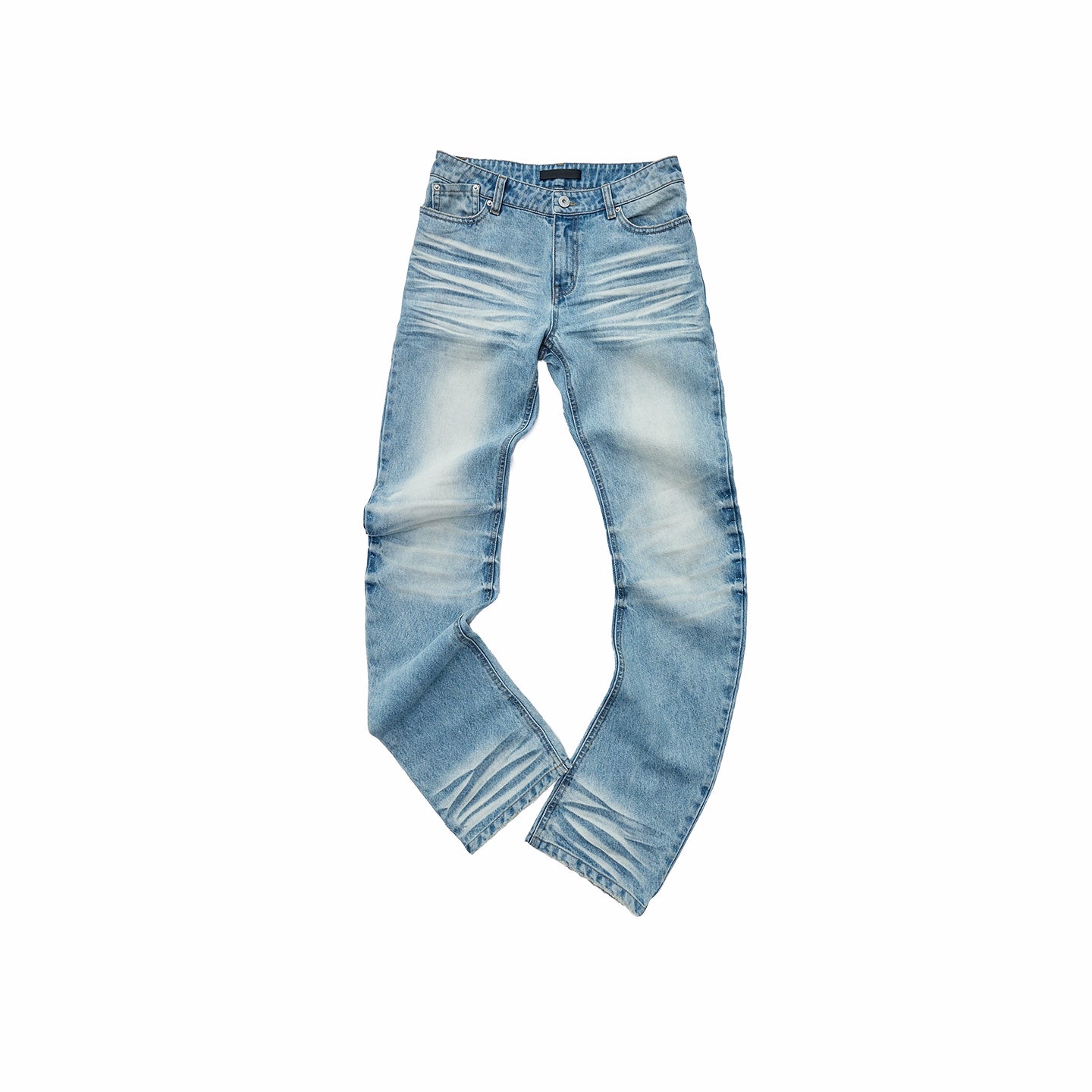 Vintage Pleated Washed Denim Curved Jeans