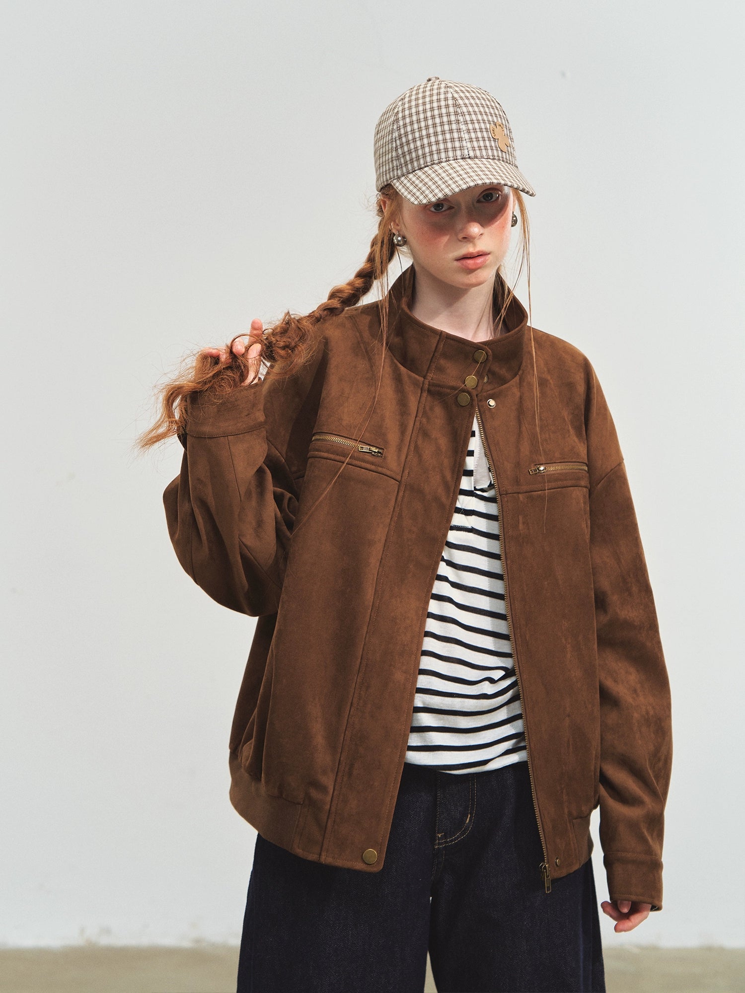 Barn-Style Suede Baseball Jacket