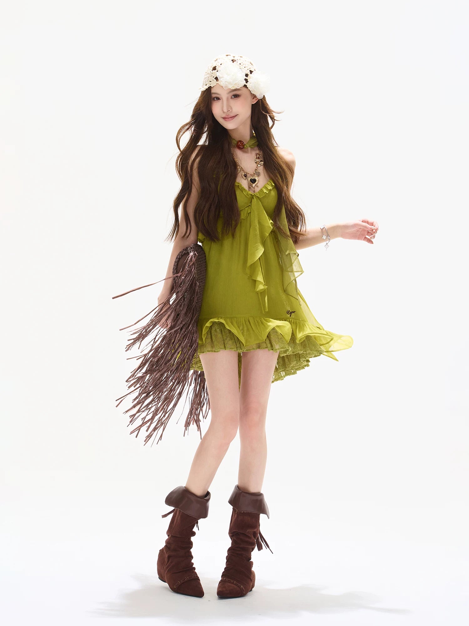 Ruffle Halter Chiffon Mini Dress