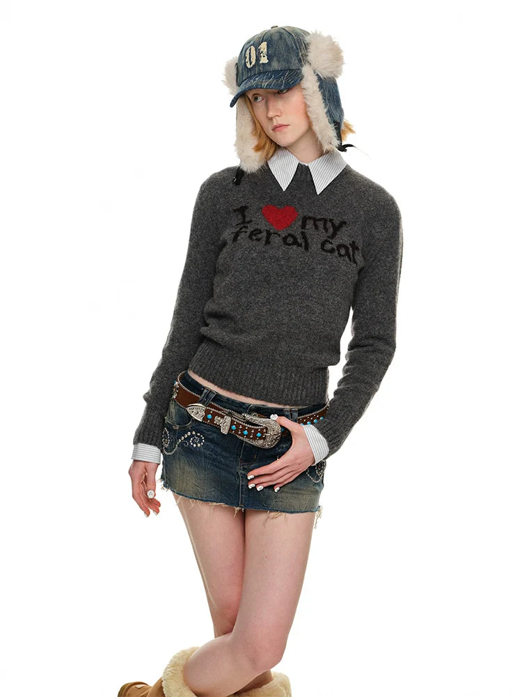 Letter Heart Jacquard Sweater