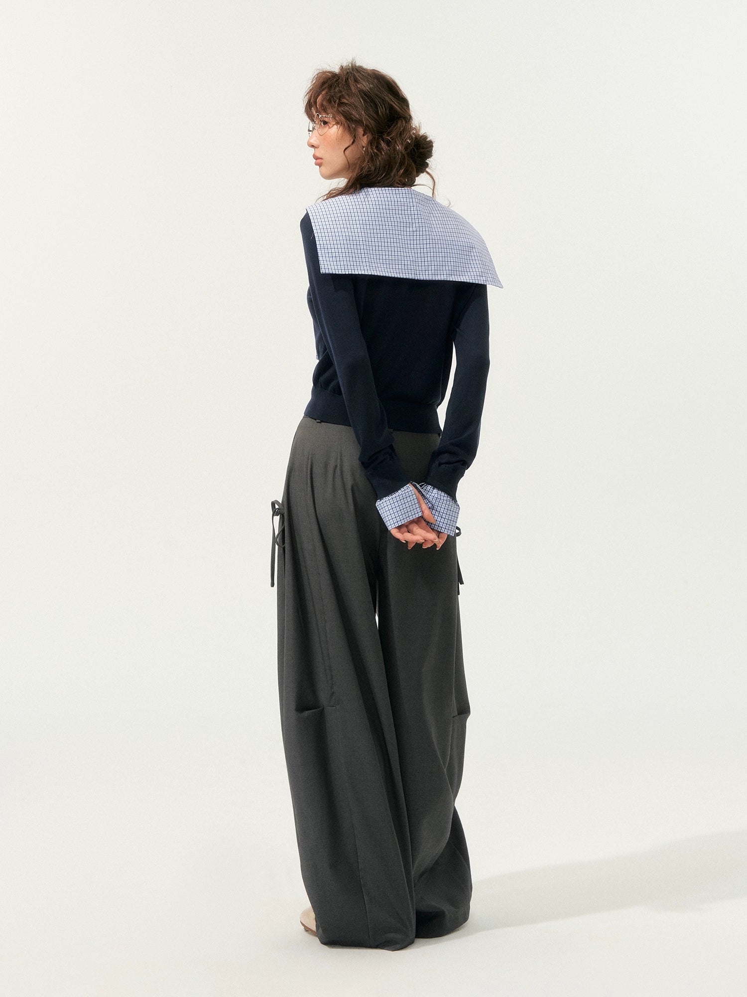 Fake Two-Piece Twist-Knot Spliced V-Neck Knit Top