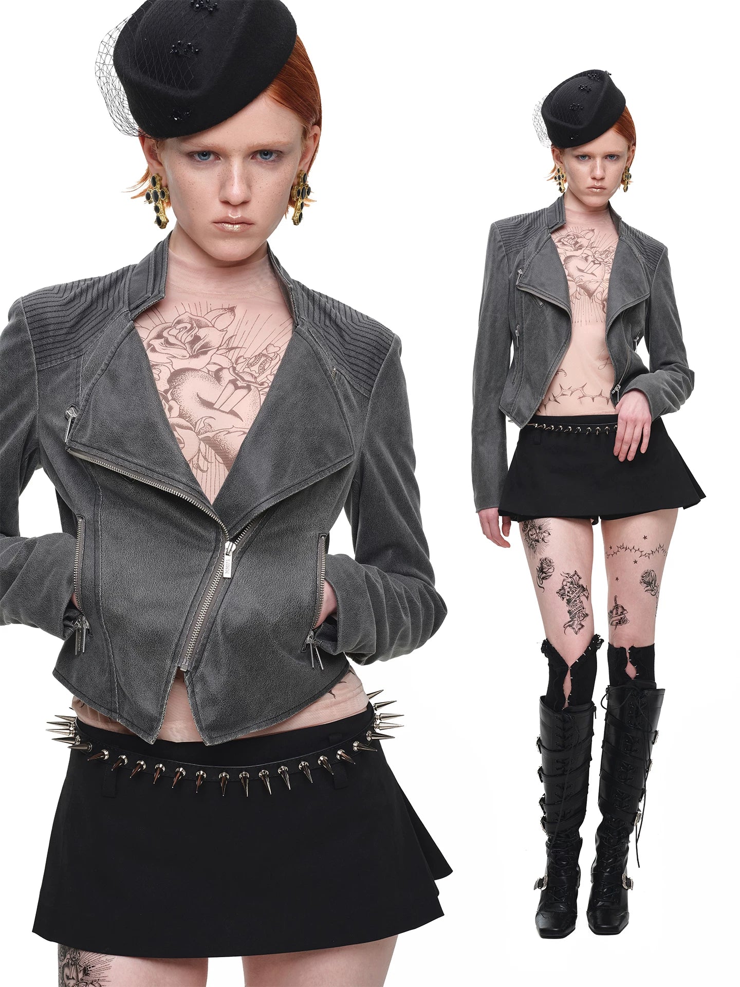 Double-Collar Faux Leather Jacket