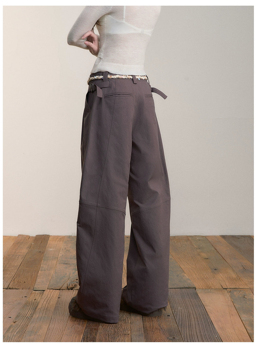 Pleated Double-Buckle Wide Pants