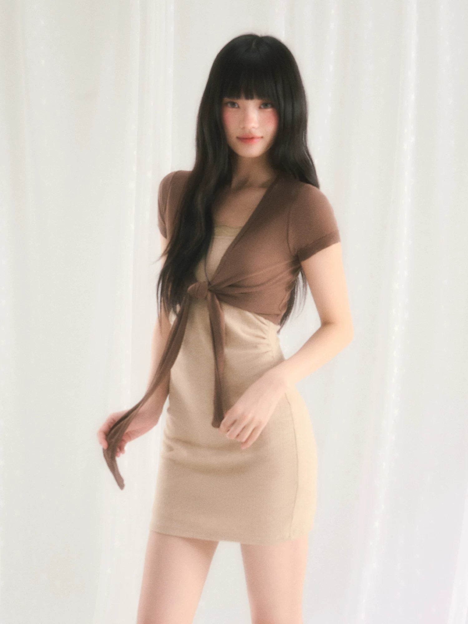 Light Brown Knit Two-Piece Dress Set
