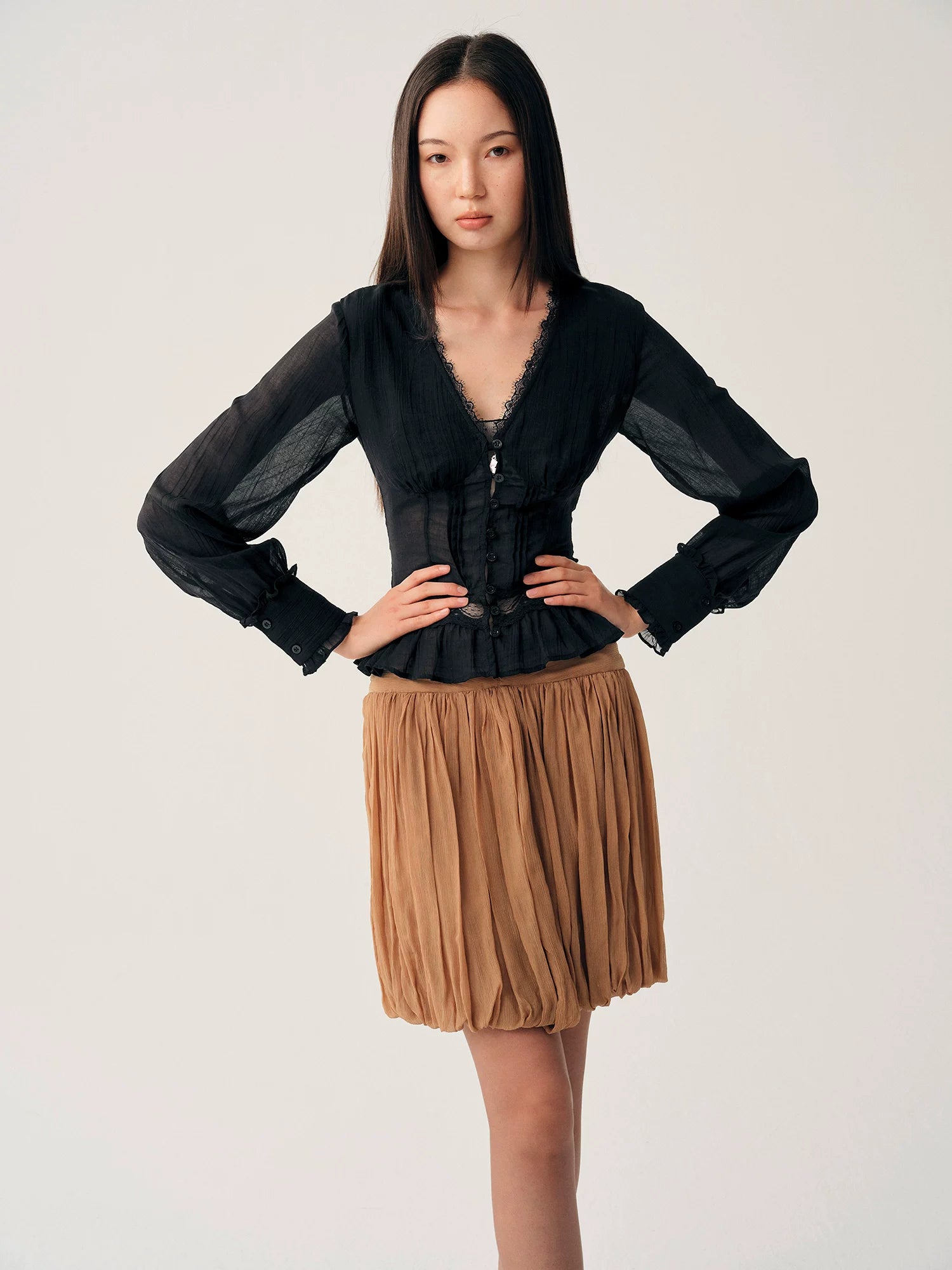 Black Lace Drawstring Cardigan