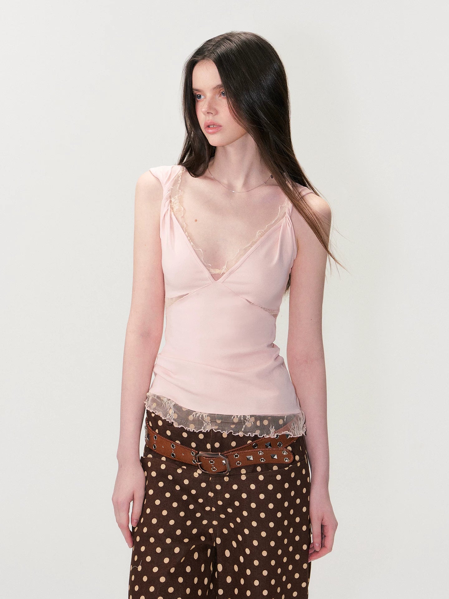 Pink Lace Twist Tank Top