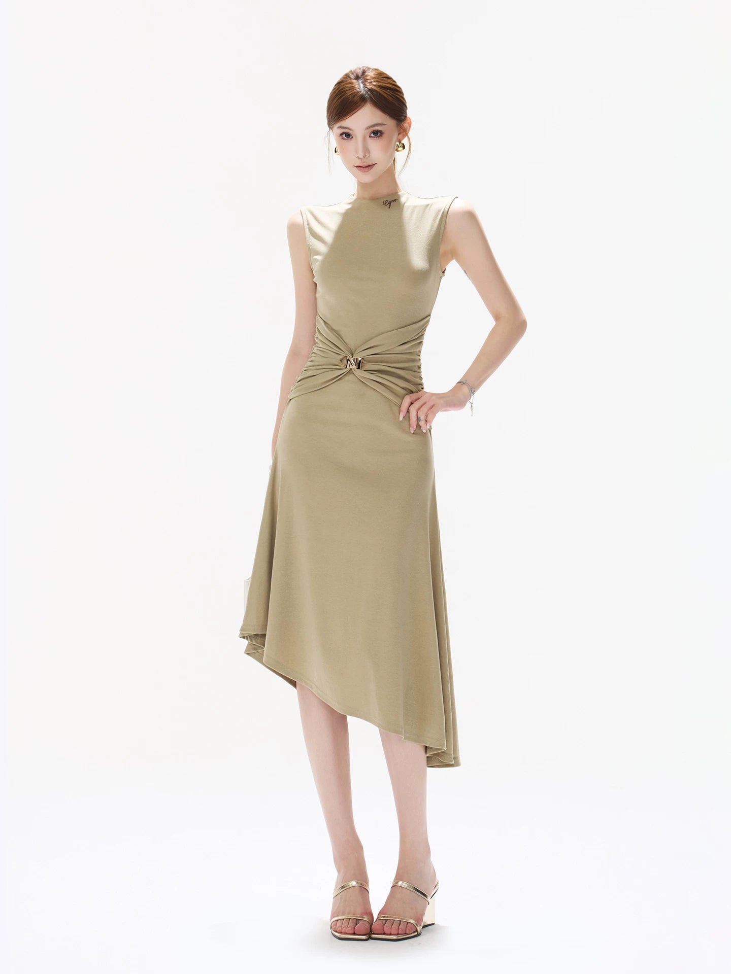 Brown Twisted Waist Dress