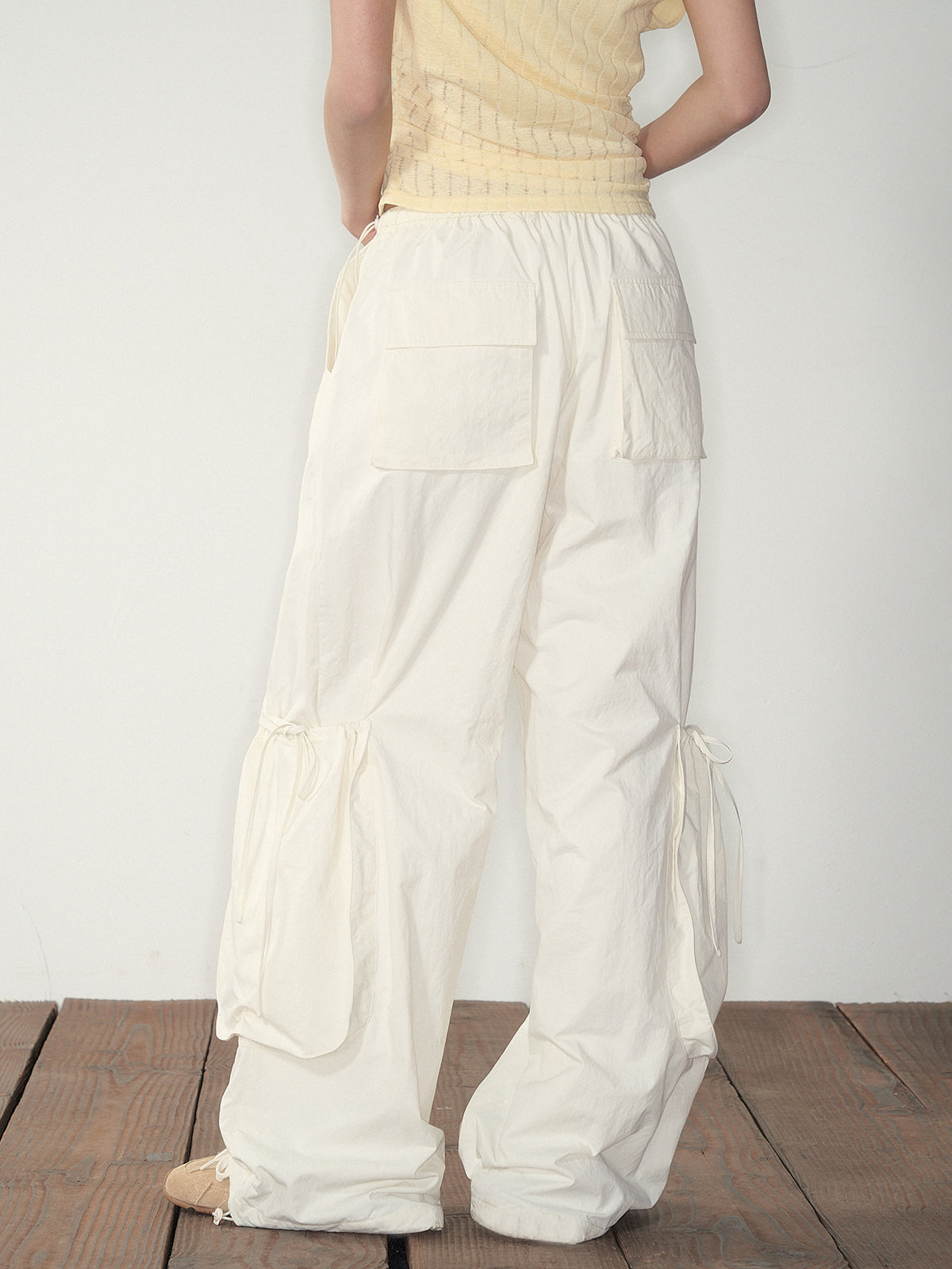 Pink & White Parachute Wide-Leg Pants