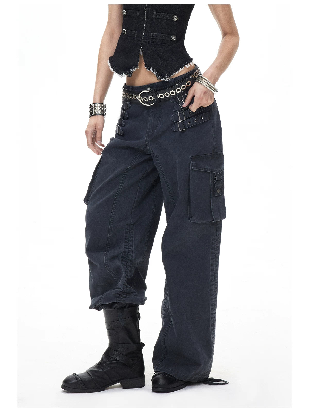Navy Punk Drawstring Cargo Pants