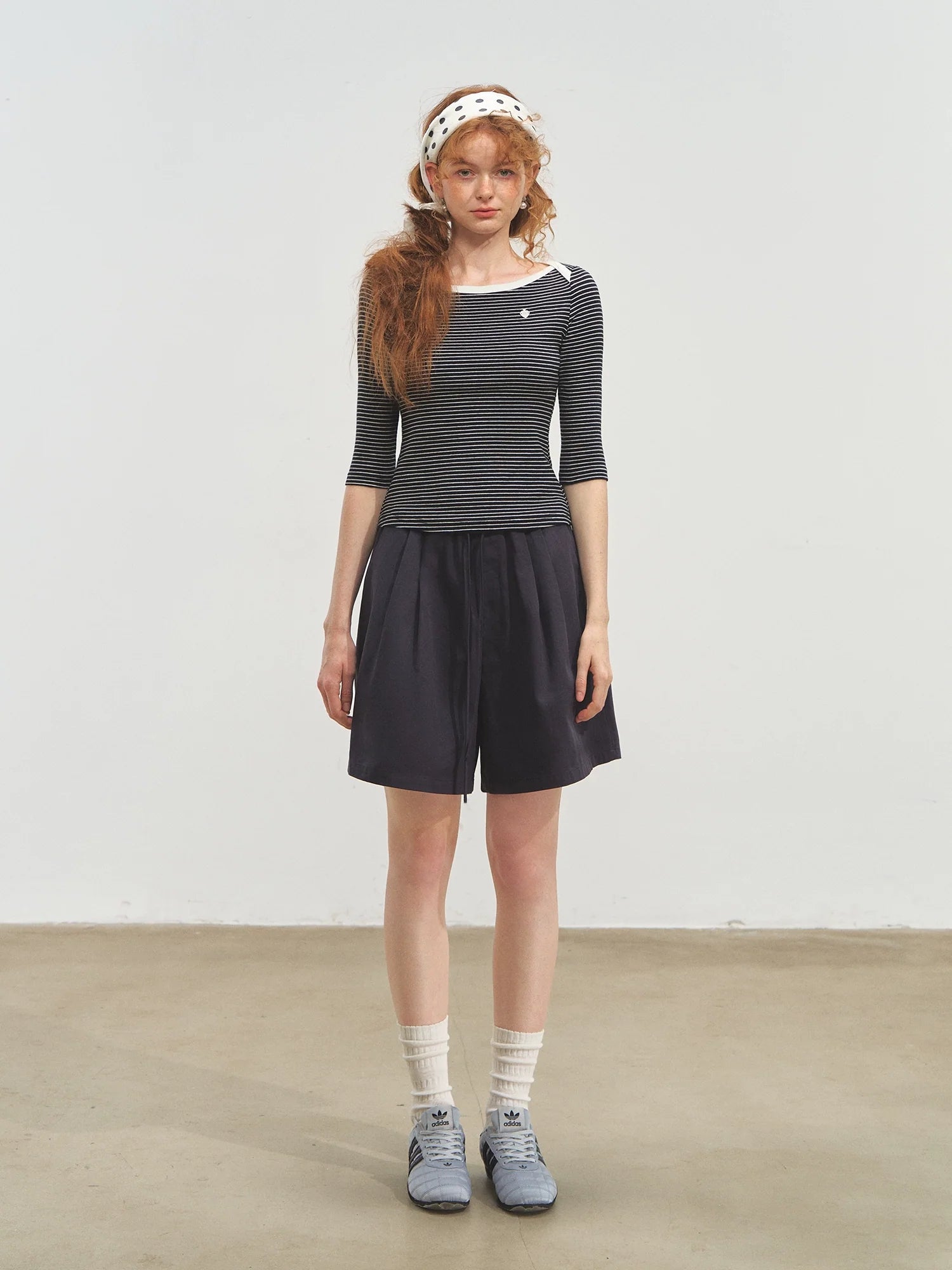 Envelope Neck Mid-sleeve Striped T-Shirt