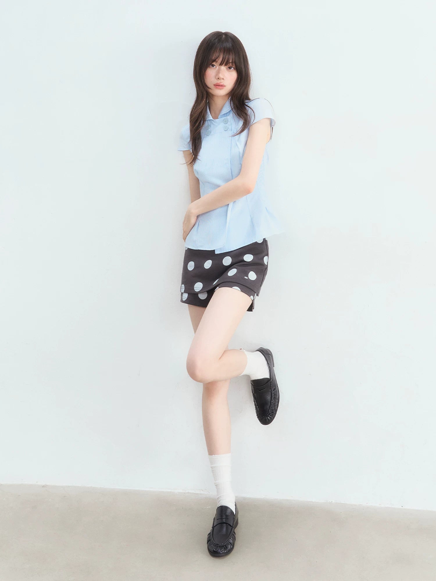 Light Blue Preppy Double-Breasted Shirt