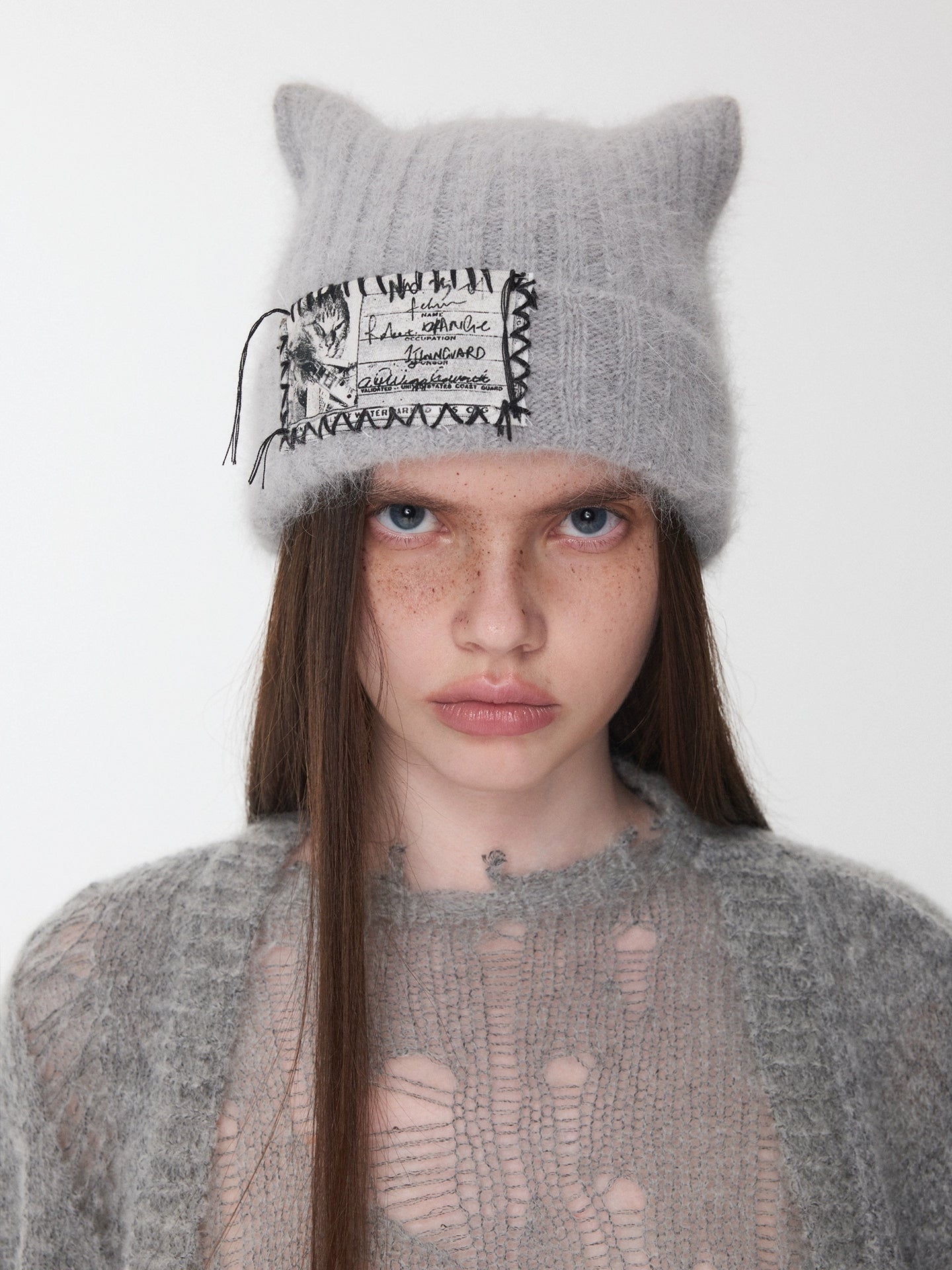Knitted Cat-Ear Beanie with Hand-Stitched Label