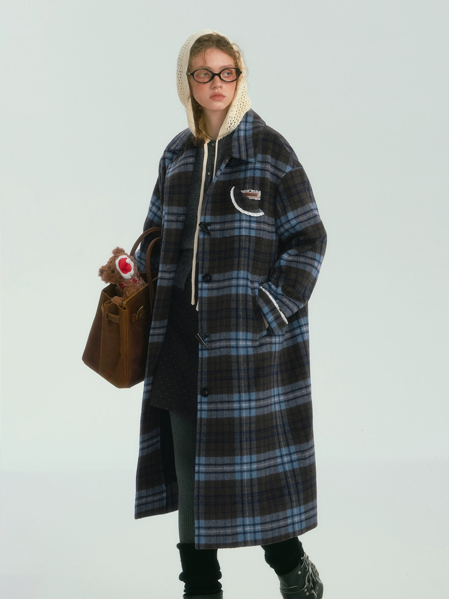 Colorblock Plaid Long Coat