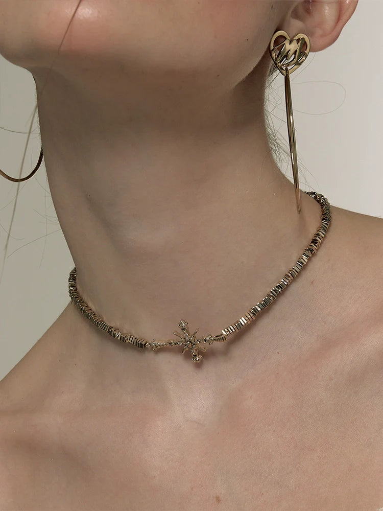 Retro Gold Cross Broken Silver Choker