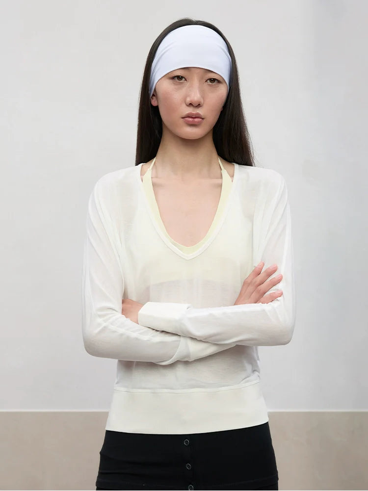 Lyocell-Linen V-Neck Knit Cover-up